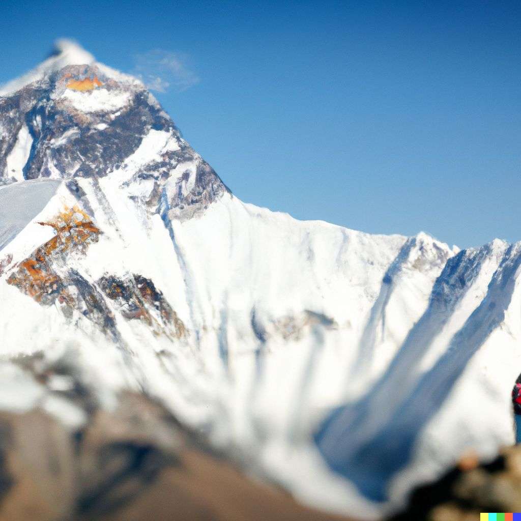 someone gazing at Mount Everest, photograph, extreme tilt shift